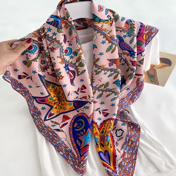 

China new style Spring and summer luxury soft print silk muffler women fashion gift hijab lady shawl Large size beach Kerchief
