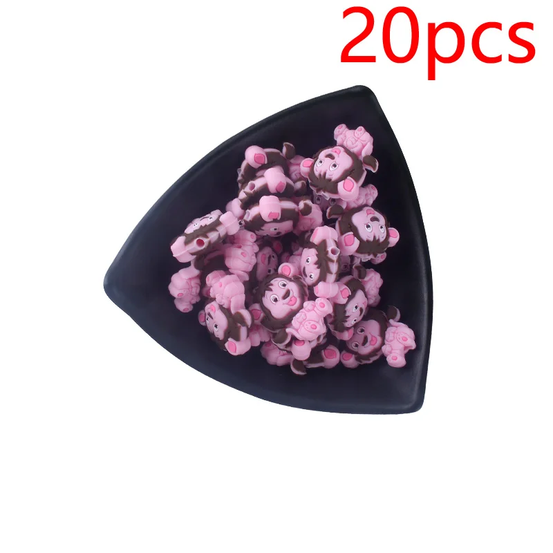 Розовый XCQGH 20 шт. силиконовые детские молярные бусины DIY мини лев кулон аксессуары Прорезыватель - Цвет: Розовый