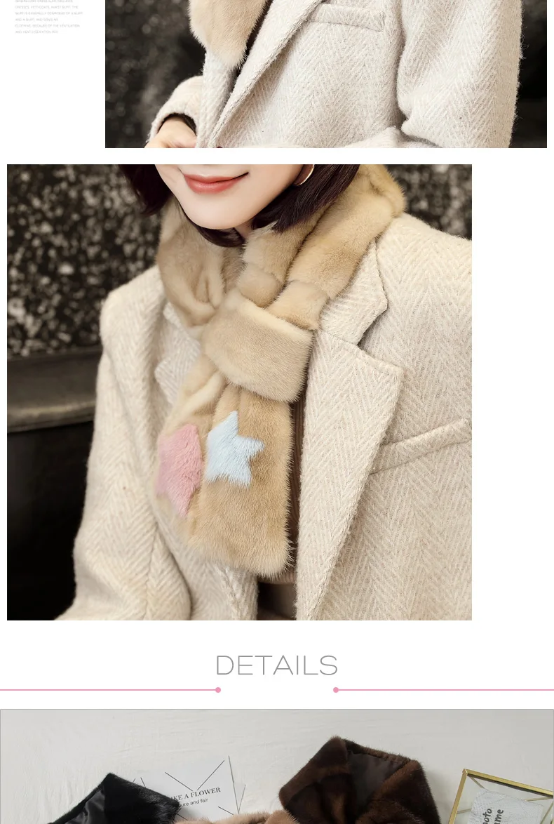 Lantafe Mink Scarf Winter For Women Scarf Real Fur Collar Scarf Star Pattern Mink Fur Scarf Neck Warm Winter Scarf Fashion