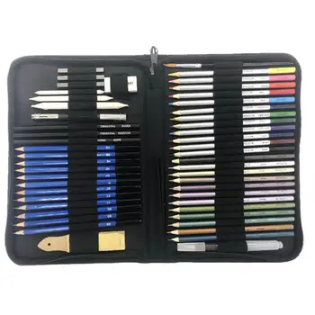 

51PCS/Set Professional Drawing Kit Wood Pencil Sketching Sketch Bag Carrying Pencils With Art Painting Supplies Q0K7
