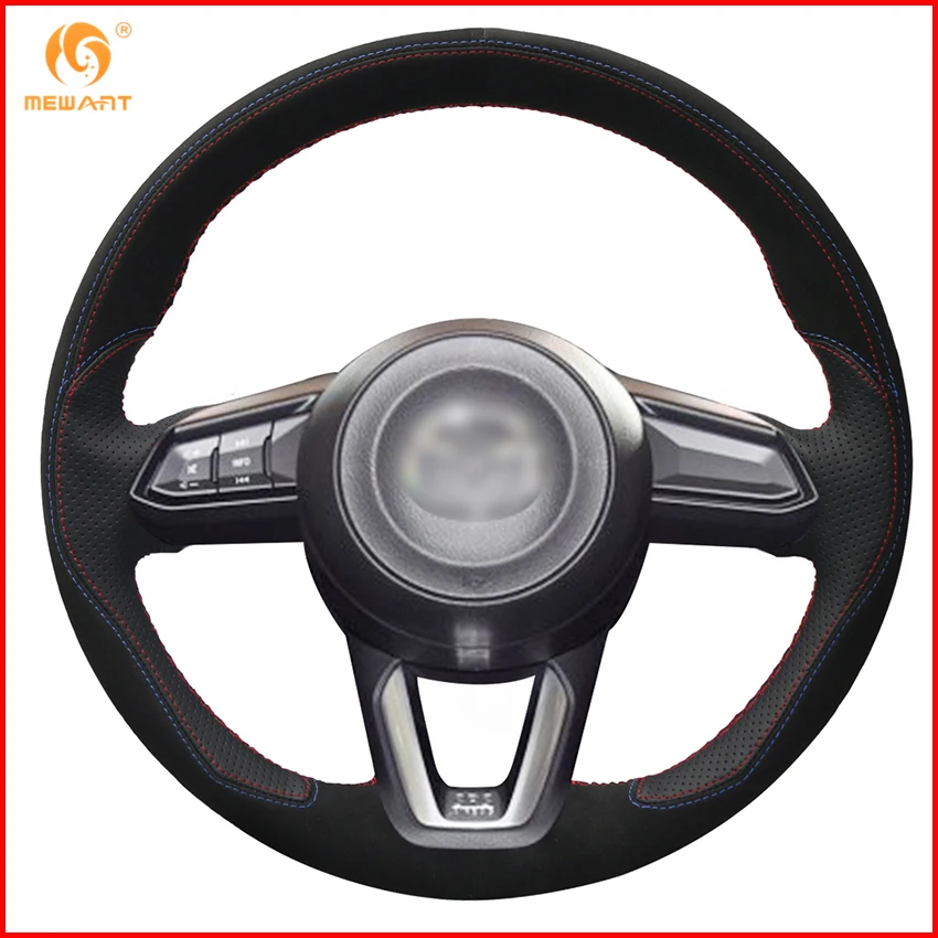 Mewant Black Leather Black Suede Steering Wheel Cover For Mazda 3 Axela
