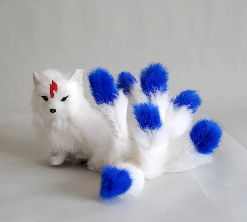 

white real life nine-tails fox model plastic&furs blue tails fox gift about 30x9x14cm xf2796