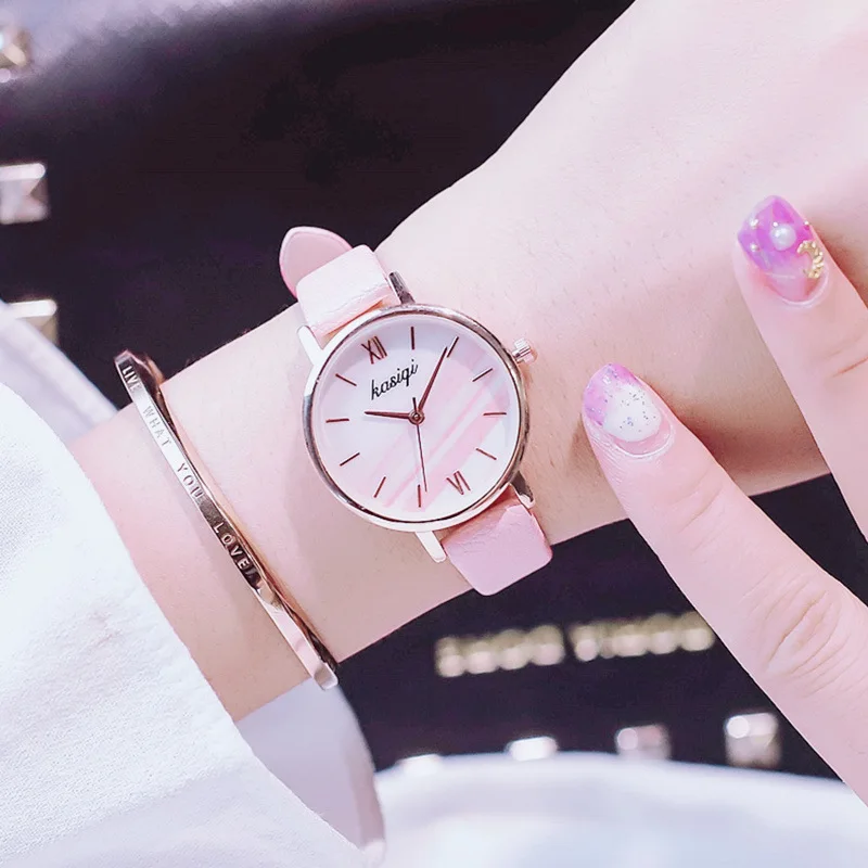 

INS-Style Watch Women's Cherry Pink GIRL'S Creative Cool Optical Phantom Korean-style Simple Fashion MORI Series Belt