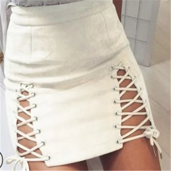 

Women Skirt Summer Bandage Suede Fabric Sexy Skirt Summer Elastic Short Skirt Denim Skirts Daily 2020