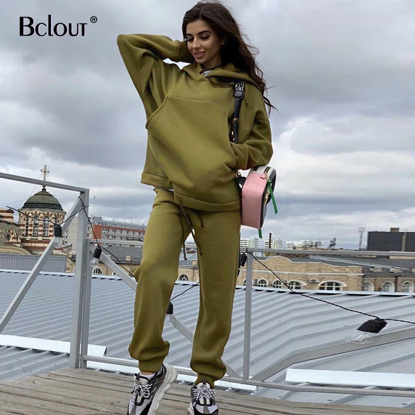Bclout 2021 Fashion Women Set Autumn Winter Long Sleeve Hoodie And Panta Joggers Casual Two Piece Sets Sport Outfit Female