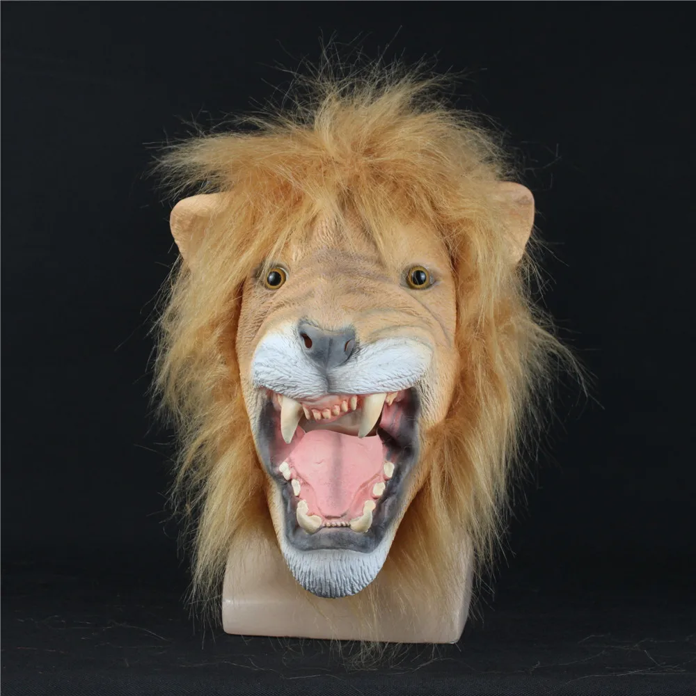 Animal Lion Mask Cosplay Lifelike Fierce Long Hair Full Face Ferocious Angry Lion Latex Mask Halloween Masquerade Fancy Props1