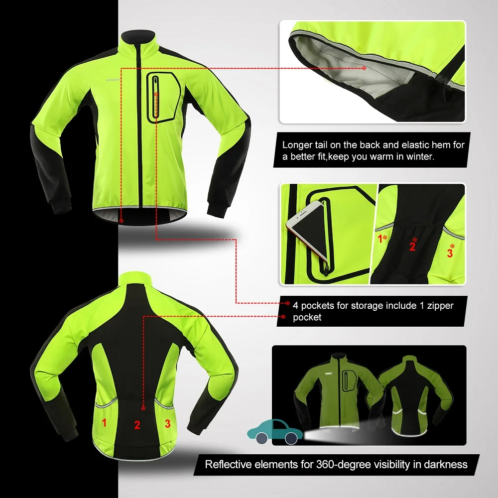 Cycling Jacket Men Winter Thermal Softshell Windbreak Waterproof Bike Coat Bicycle Clothing Reflective Motorcycle Raincoat