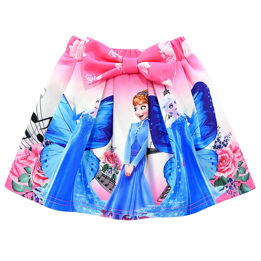 Летняя одежда для девочек; комплект из двух предметов с изображением Эльзы и Анны; футболка; топ и юбка; одежда для детей; детская одежда; одежда принцессы для девочек