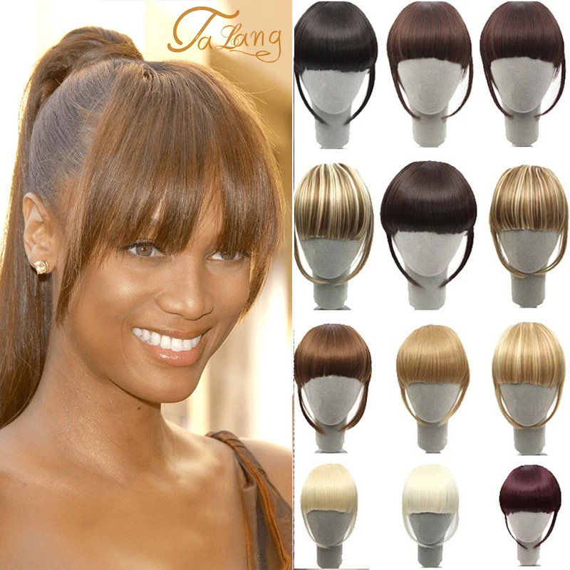 TALANG Clip In Synthetic Bangs Hairpiece Hair Extension Blunt Bangs For Women synthetic bangs