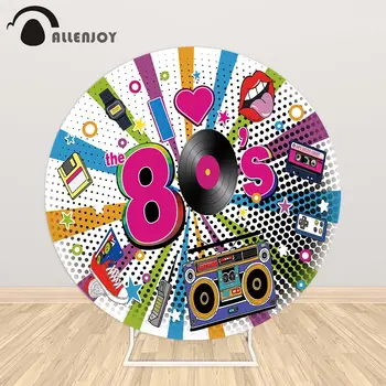 

Allenjoy Disco Party Radio 80s 90s Cartoon lights Skateboard Shoes Round Photography backgrounds Carnival Circle Banner Photozon