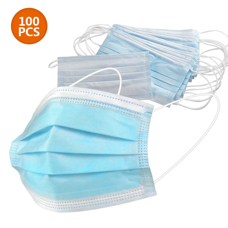 

100pcs 3-Ply Disposable Mask Anti-dust Safe and Breathable Masks Earloops Anti Fog and Haze Face Mouth Masks Respirator