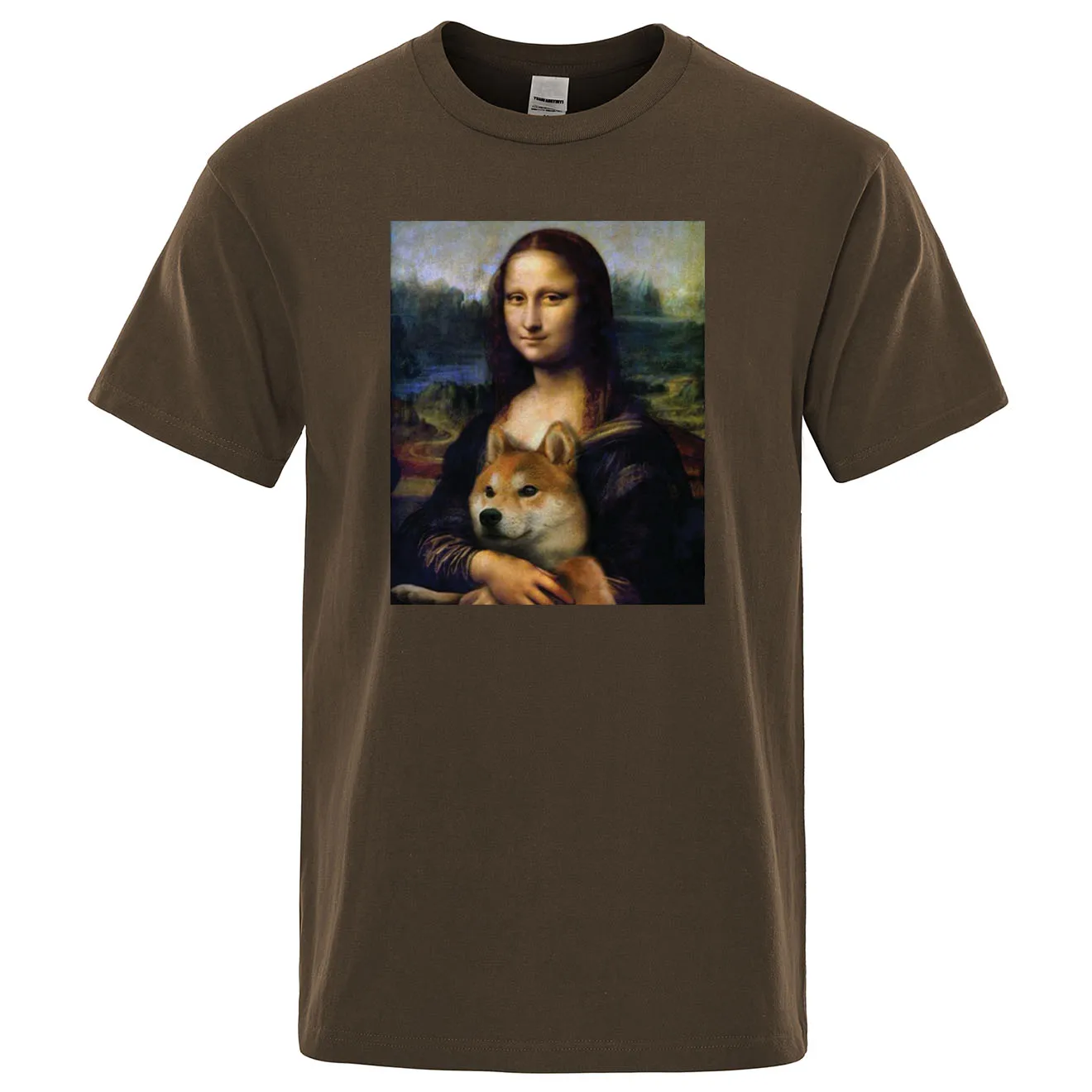 brown 6 Mona Lisa shiba Inu Doge свободная Мужская футболка летняя футболка Фитнес Повседневная футболка с коротким рукавом Хлопок крутые топы для фитнеса - Цвет: brown 6