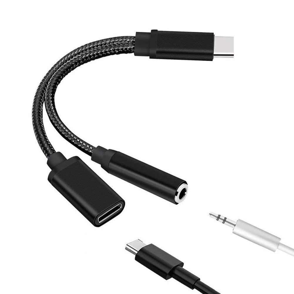 Черный 2 в 1 usb type C кабель для быстрой зарядки до 3,5 мм аудио разъем адаптер для наушников конвертер для Motorola MotoZ, Letv Le Pro 3 - Цвет: Черный
