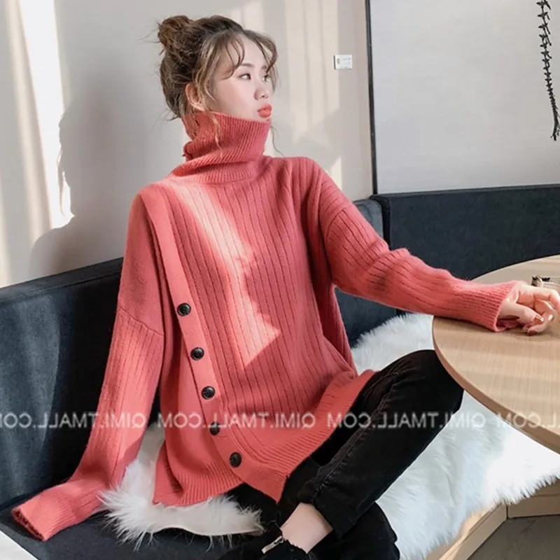Винтажный женский свитер, вязаный пуловер, новинка, Осень-зима, свитер с высоким воротом, V1217 - Цвет: red