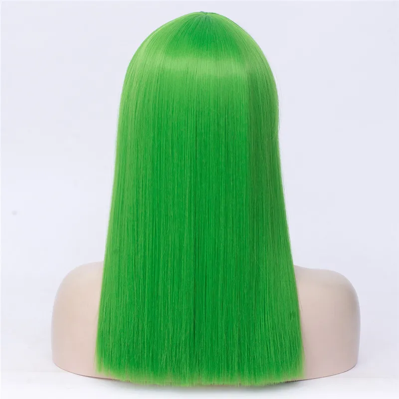 Длинные прямые парики синтетический зеленый цвет женский парик с челкой косплей