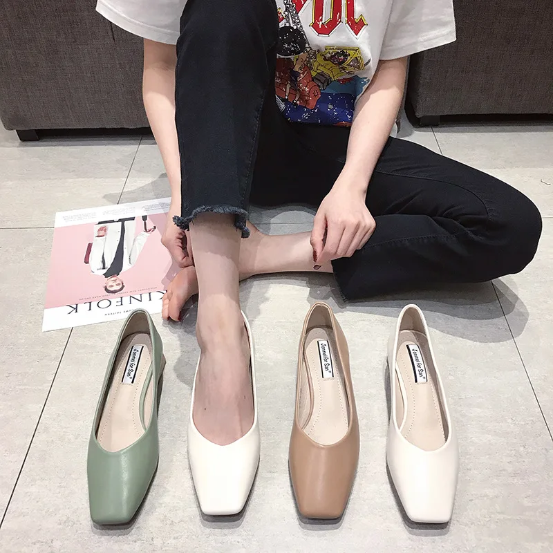 

Semi-high Heeled Shoes Women's 2019 New Style Summer Retro Versatile Low-Cut WOMEN'S Shoes Korean-style Chunky-Heel Business Wor