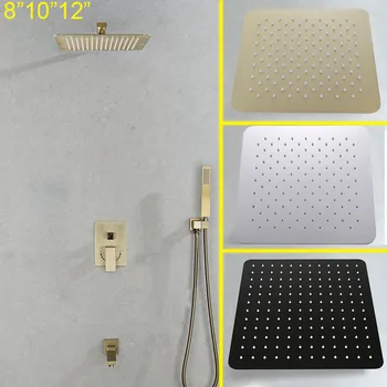 

Rain Shower System Set Luxury Bathroom Faucet Shower Wall Mounted Hot And Cold Water Mixer Showerhead Chrome Black Gold 8/10/12"