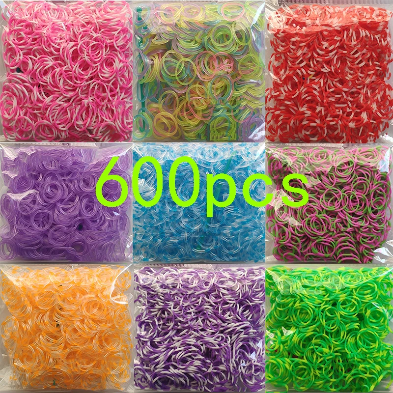 600pcs Two-color Rubber Bands Bracelet DIY Toys For Kids Hair Rubber Loom Bands Refill