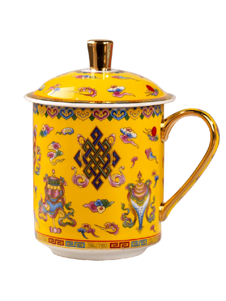 Jingdezhen 고급 에나멜 차 컵, 8 가지 보물 차 컵, 본차이나 오피스 컵,..
