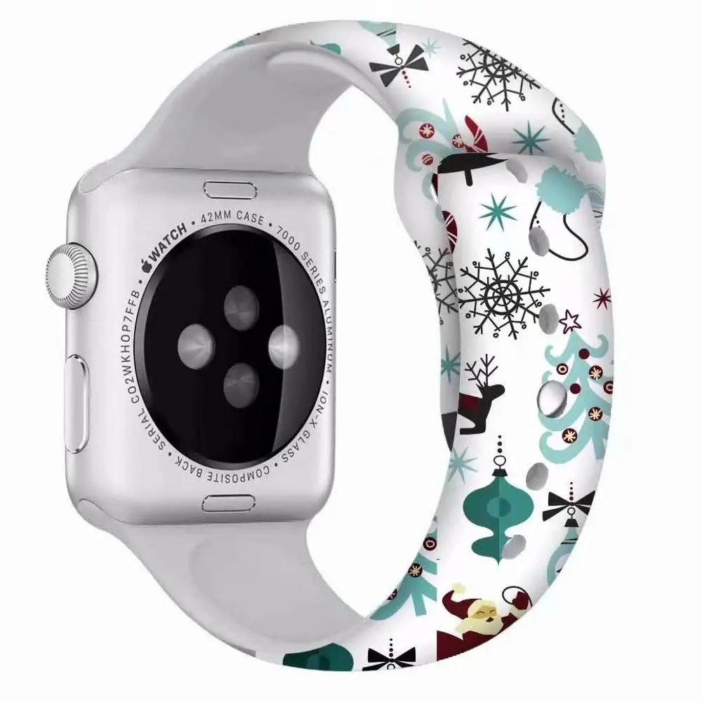 Ремешок для часов Apple watch 5 полос 40 мм 44 мм, силиконовый ремешок с цветочным принтом для iWatch серии 5 4 3 2 38 мм 42 мм Рождественский подарок - Цвет ремешка: Santa Claus