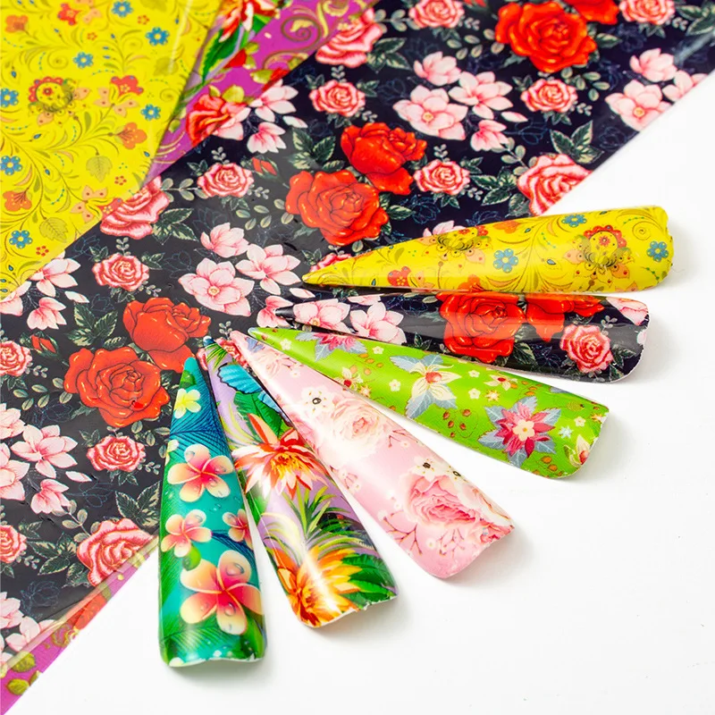 

1box / 10pcs Manicure Starry Sky Stickers Japanese Spring Rose Flower Nail Decoration Sticker Transfer Paper Nail Art