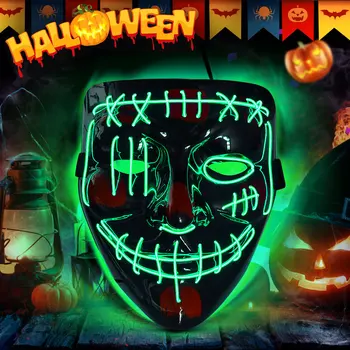 

2020 Halloween LED Mask Horror EL Luminous Mask Party Masque Masquerade Masks Glow In The Dark Movie Cosplay Face Masks