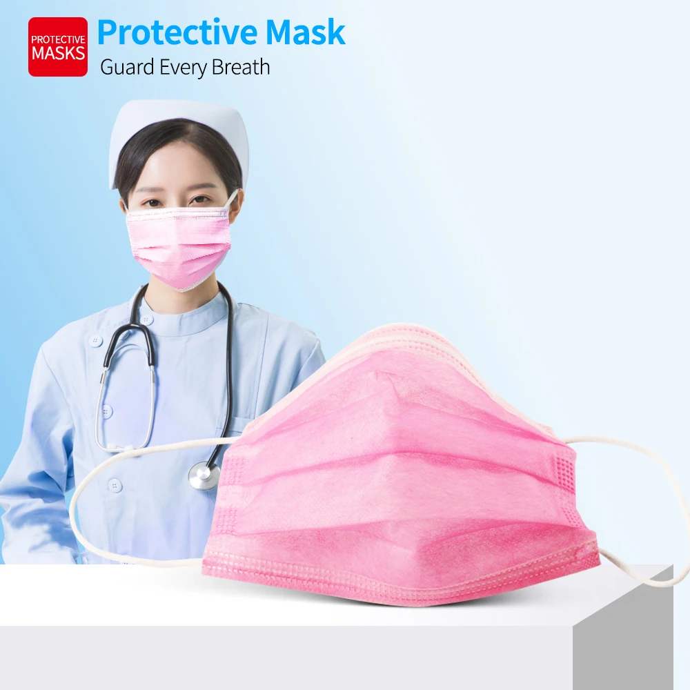 Pink-Disposable-Non-woven-3-layer-Face-Mask-Anti-Dust-Breathable-Mask-With-Elastic-Earband-Breathabl (2)