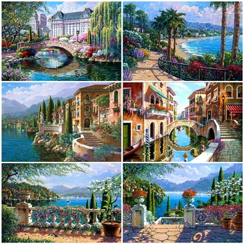 

AZQSD Diamond Embroidery Mosaic 5D Town DIY Handicraft Picture Rhinestones Diamond Painting Landscape Handmade Gift Full Kits