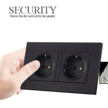 

146 Type German Standard Socket Panel Wall Socket Electric Plugs For Home Dual Power Socket Black Plastic Panel