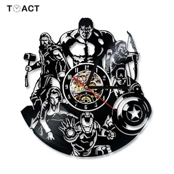 

The Avengers Shape Vinyl Record Clock Creative Hollow Marvel Comics Led Wall Clocks Iron Hanging Watch Creative Antique Watches