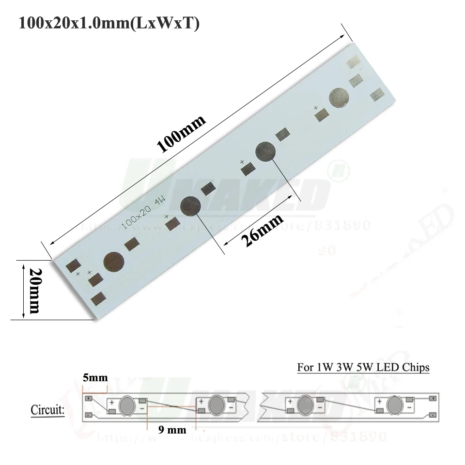 Светодиодный PCB 4W 100 мм Алюминий пластина 1/3/5 Вт высокой мощности Мощность светодиодный s устанавливать светодиодный светильник доска радиатора Гидропоника; аквариум трубка расти светильник «сделай сам»