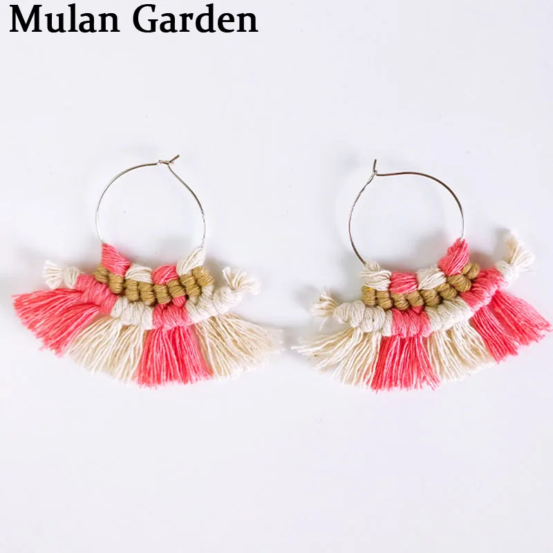 M&g Trendy Cotton Thread Handmade Weave Macrame Earring Colorful Fan ...