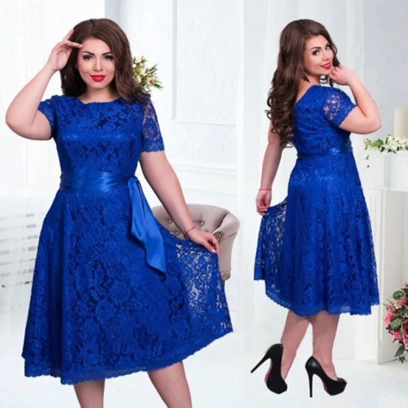 Fashion Lace Up Vestidos Large Size Party Dress Summer Women Dress 6XL Lace Elegant Lady Dress Short Sleeve Casual Drop