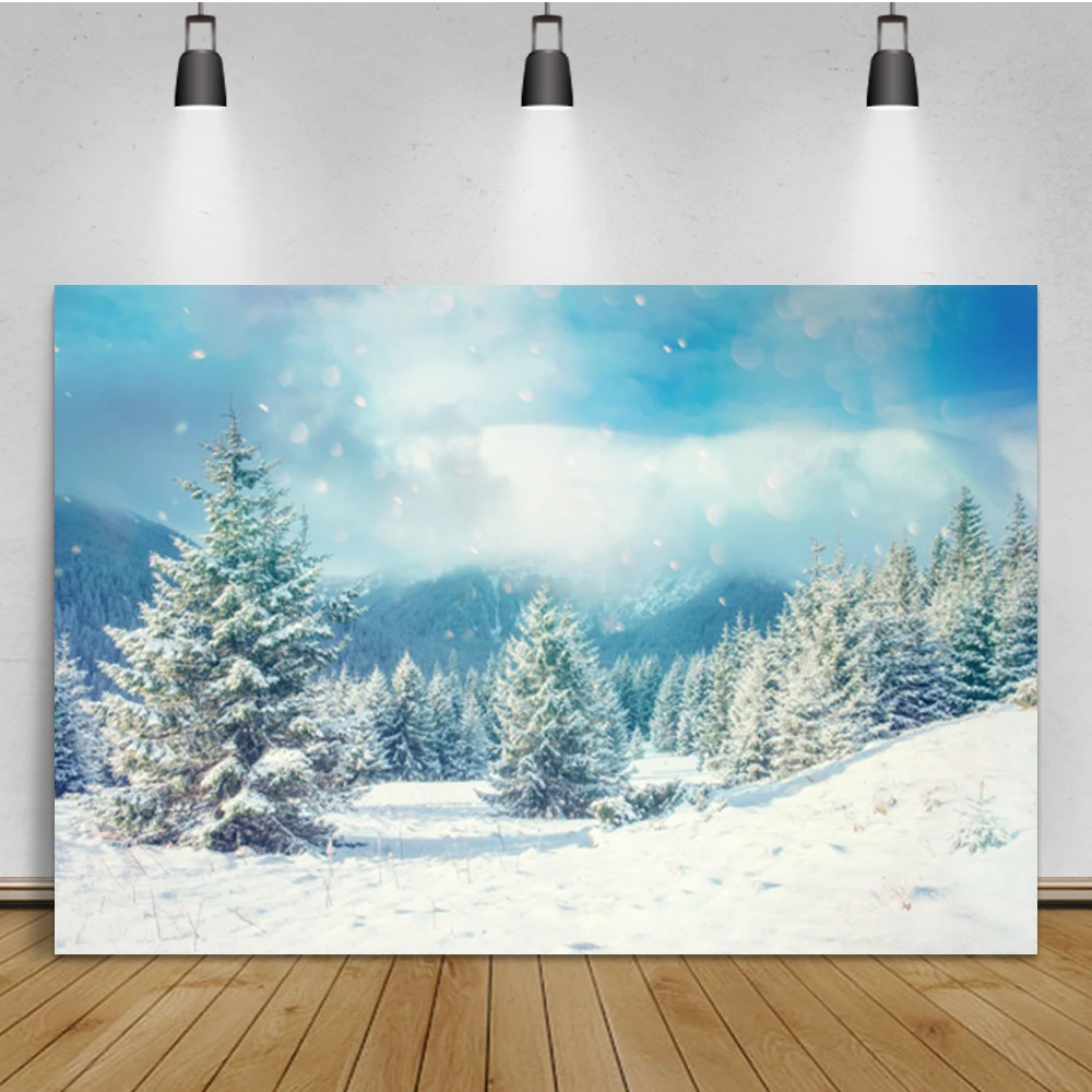 Winter Photophone Forest Pine Trees Snow Mountains Interior Home Decoration Photography Backdrop Photo Backgrounds Photozone