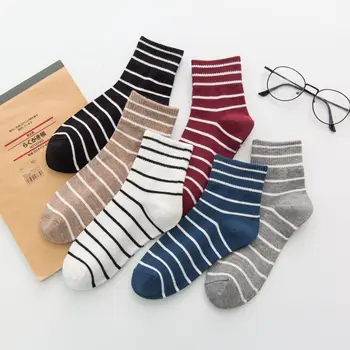 

Retro Harajuku Striped Pattern Cotton Crew Women Socks Designer High Quality Novelty Funny Black Casual Blue Novelty Girl Gift