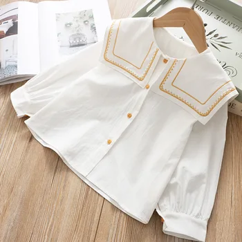 

Girl Shirts 2020 Spring Girls White Turn Down Cotton Blouses Kids Top Children Shirts Kid Clothes Wholesale