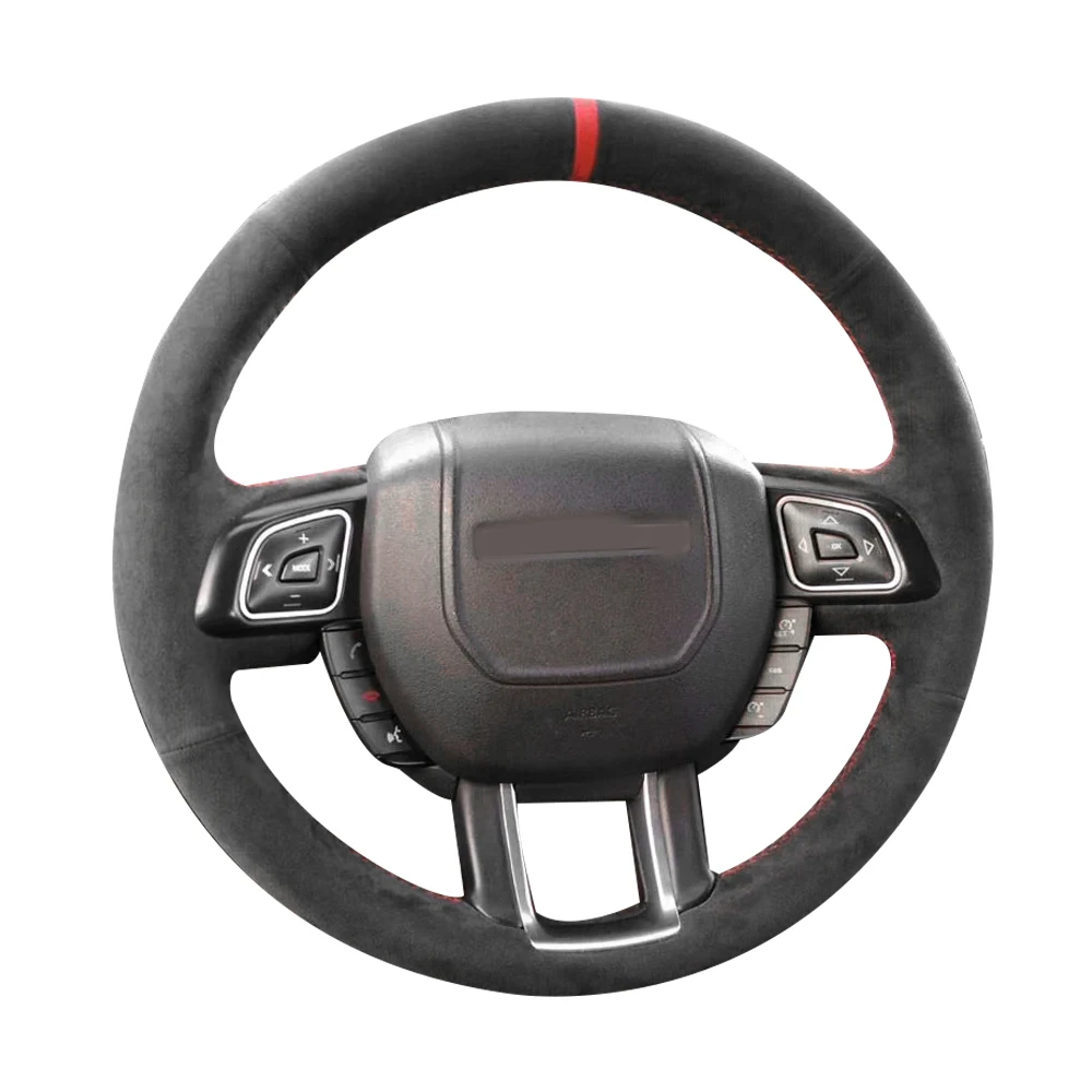 

All Black Suede Leather Steering Wheel Red Stitch on Wrap Cover Fit For Land Rover Range Rover Evoque 2012-2016