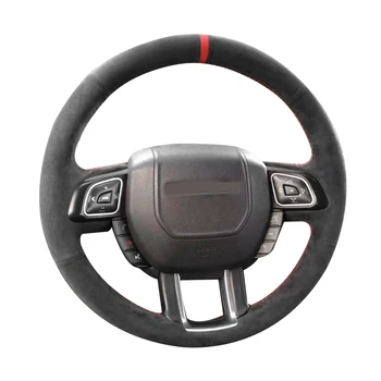 

All Black Suede Leather Steering Wheel Red Stitch on Wrap Cover Fit For Land Rover Range Rover Evoque 2012-2016