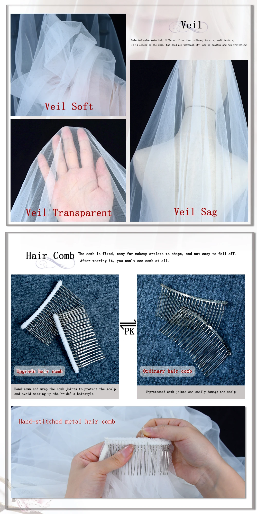 TOPQUEEN V30 1 Tier Cute Edge Bridal Wedding Veil for Bride Elegant Wedding Short with Comb Elbow Length Cathedral High Quality
