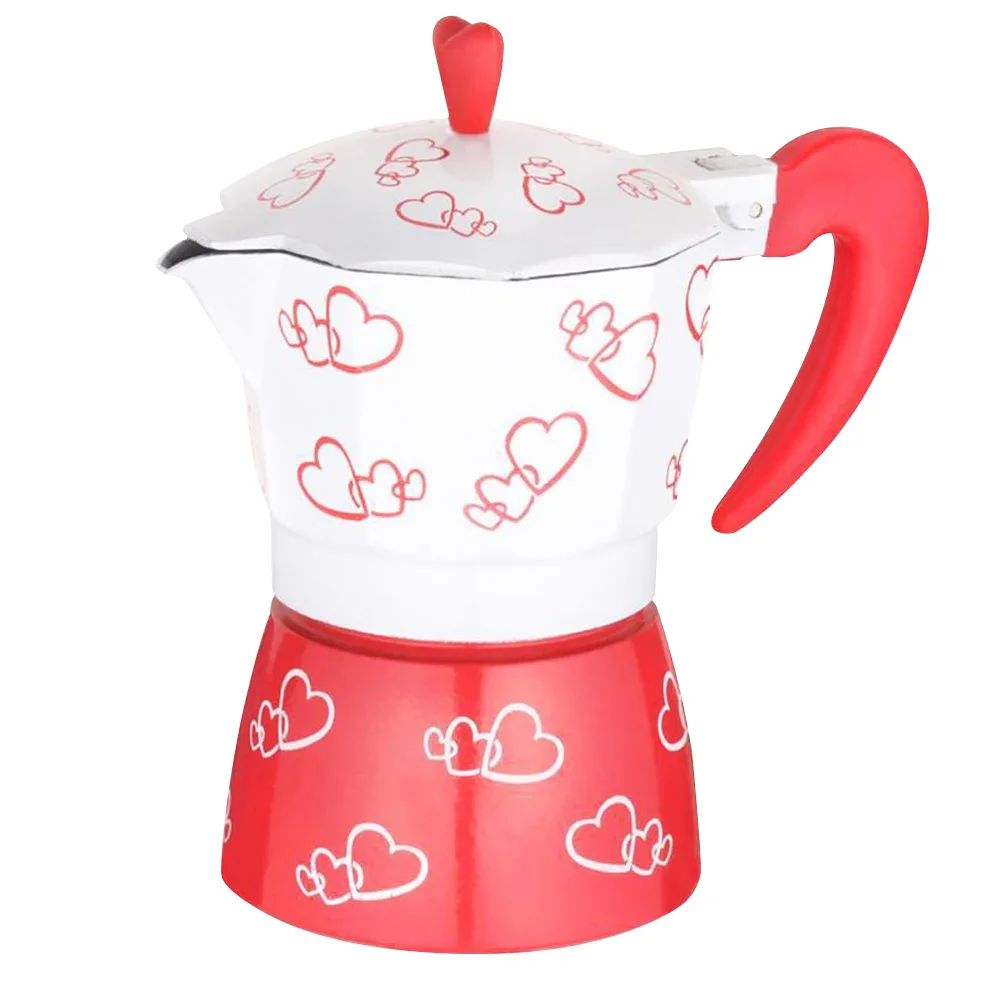 150ML Cafetiere Pot Filters Coffee Maker Boiling Percolator Aluminum Alloy With Handle Romantic Red Heart Printed Manual Stove Kitchen - Цвет: 150ML