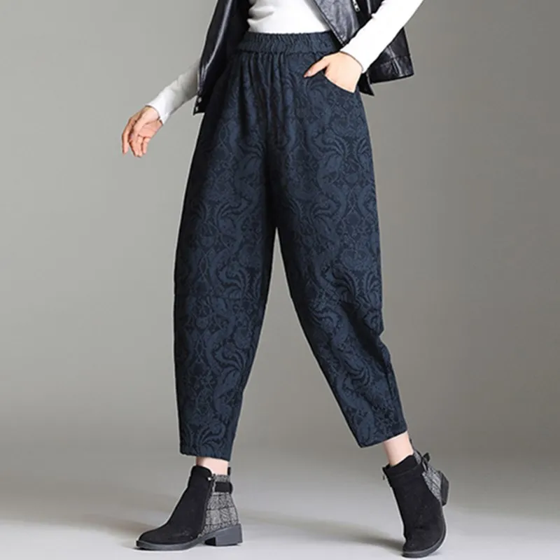 Китайский стиль шаровары для женщин размера плюс ealstic талии повседневные капри Высокая Талия шаровары брюки хлопок белье mel0907