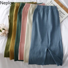 Neploe, Ретро стиль, высокая талия, бедра, вертикальная полоска, вязаная юбка, Осень-зима, верхняя одежда, прямая, с разрезом, дизайн Faldas Slim 48511