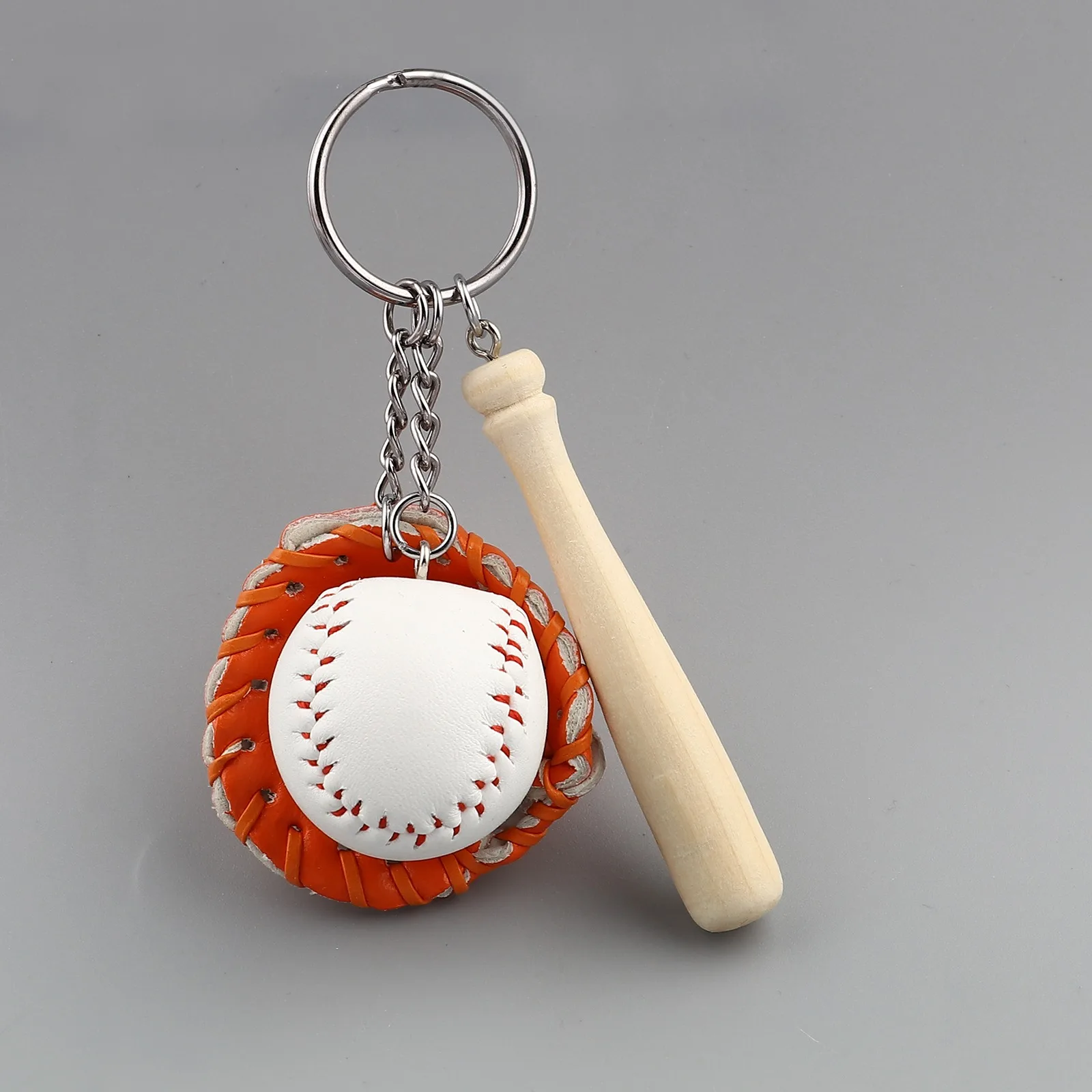 3D PU Colorful Mini Baseball Glove Wooden Bat Keychain Sports Car Key Chain Key Ring Gift For Women Men Gift 11cm, 1 Piece images - 6