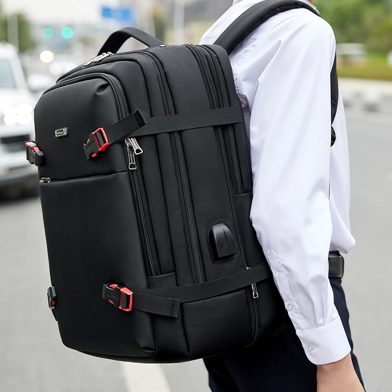WIERSOON 45L Male Expandable Large Capacity Traveling Backpack for 17 inch Laptop Men's Backpack Approved Weekender Bag