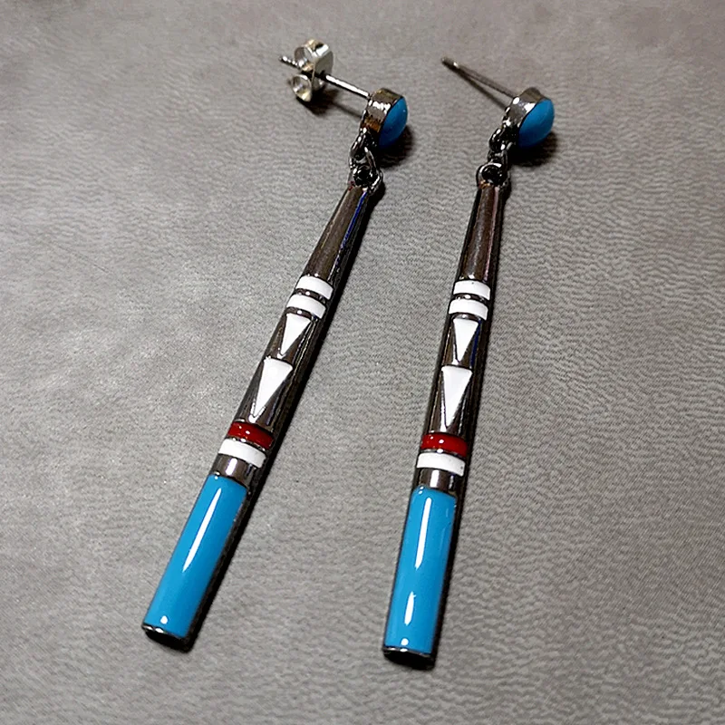 Винтажные длинные серьги-подвески с голубым камнем для женщин, ювелирные изделия в этническом стиле ручной работы из металла, серьги в стиле бохо, Z3D392