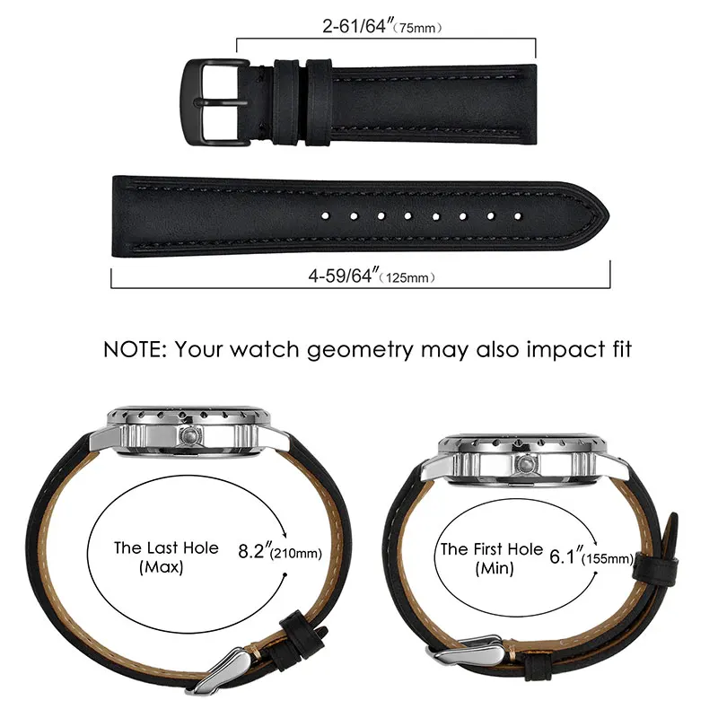 BISONSTRAP Watch Strap 14mm~24mm Retro Crazy Horse Leather Watchband with Black Buckle Replacement Band for Men and Women