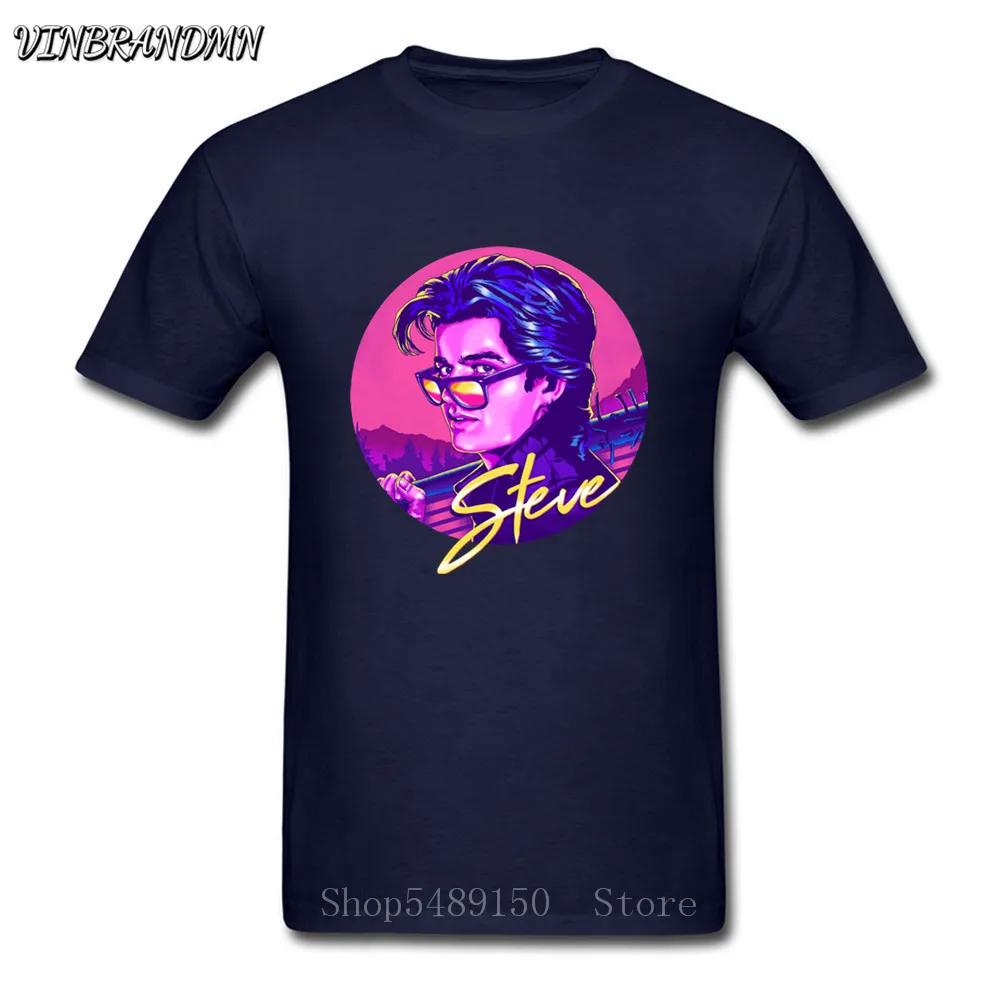 Stranger Things king steve T-shirt Homme American Horror TV Series Novelty Print Men T shirt Top Craft No Fade Black Tshirts | Мужская