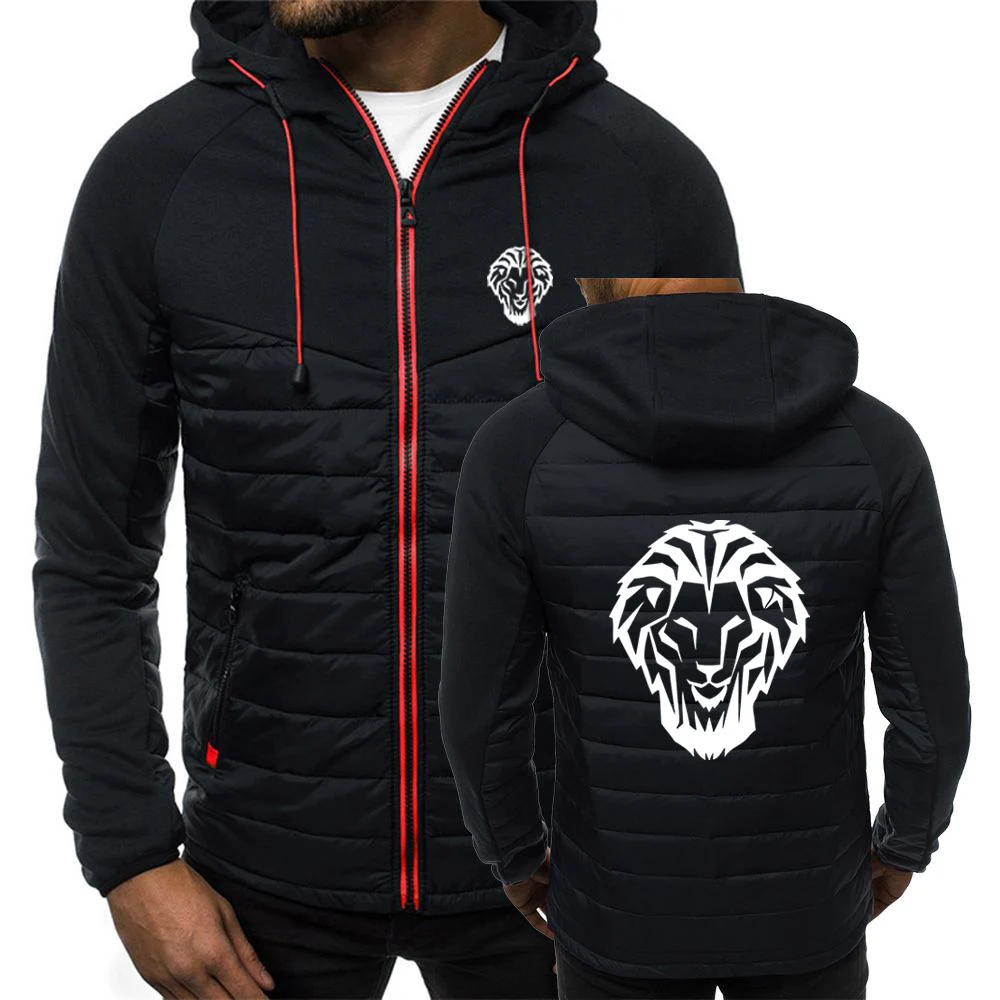 Men's Autumn Winter Color Block Zipper Hooded Jacket