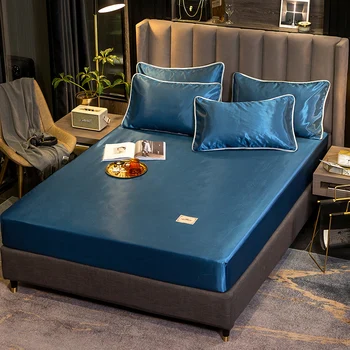 

summer Ice silk elastic Fitted Sheet Luxury satin bed linen home bedding set mattress Protector bedspread bed sheets &pillowcase