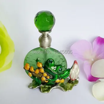 

Vintage Retro Metal Empty Frog Adornment Crafts Makeup Refillable Perfume Bottle Birthday Gift Crystal Cluster Home Decoration